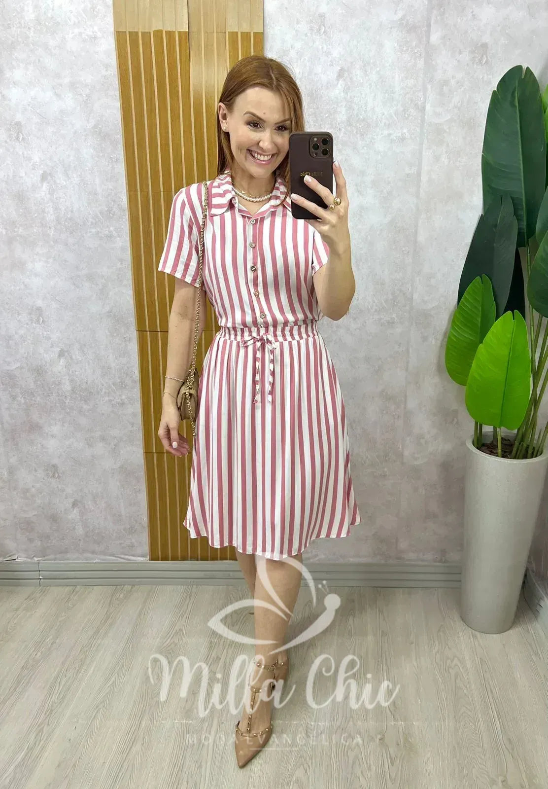 Conjunto Helô Em Viscolinho Listrado – Rosa