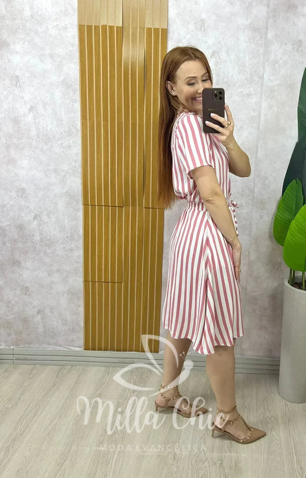 Conjunto Helô Em Viscolinho Listrado – Rosa