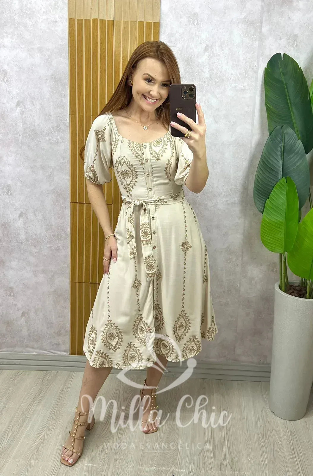 Vestido Zara Bordado – Areia