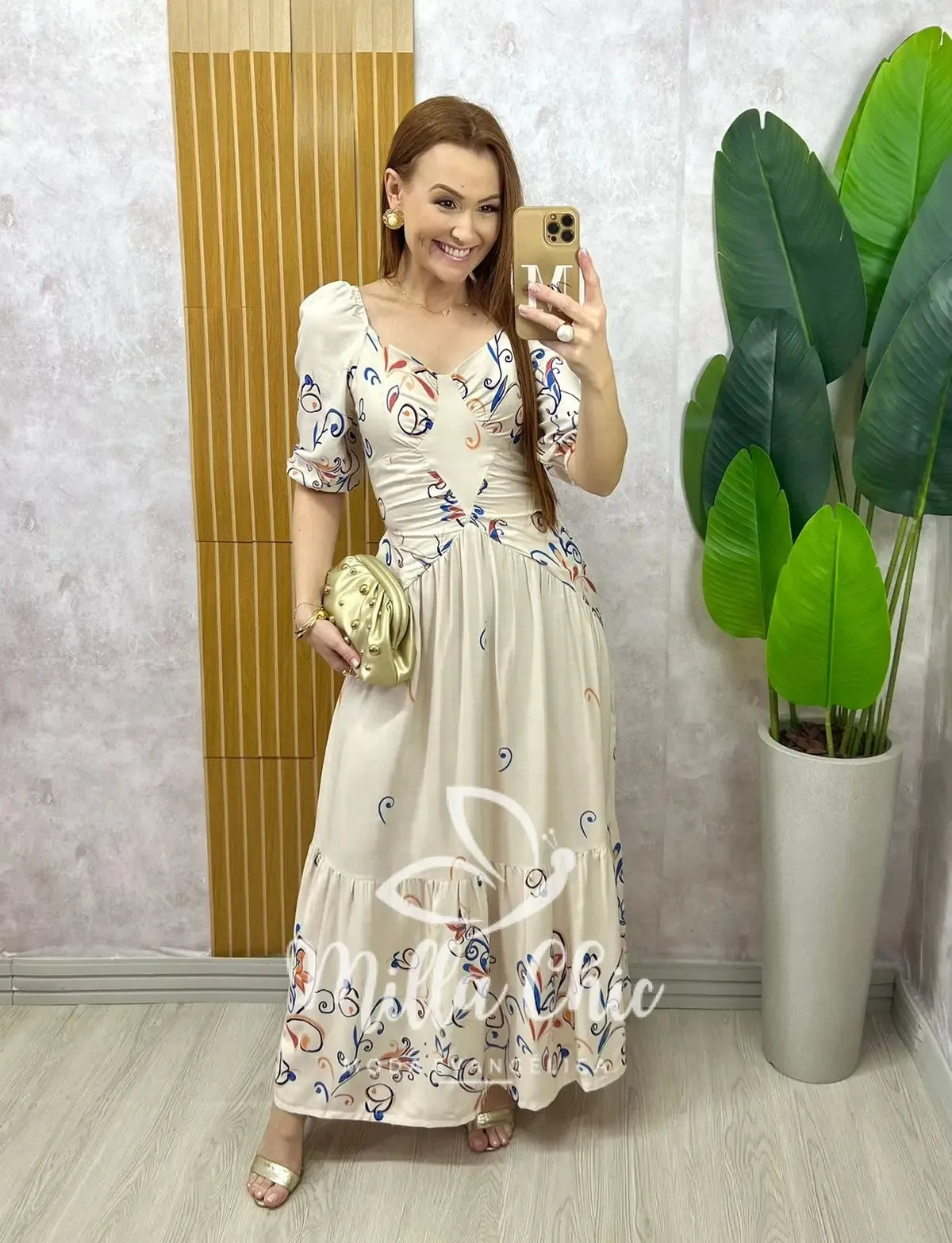 Vestido Rafaela em viscolinho – Natural estampado