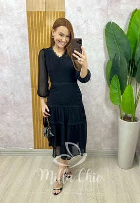 Vestido Fabiane Em Chiffon – Preto